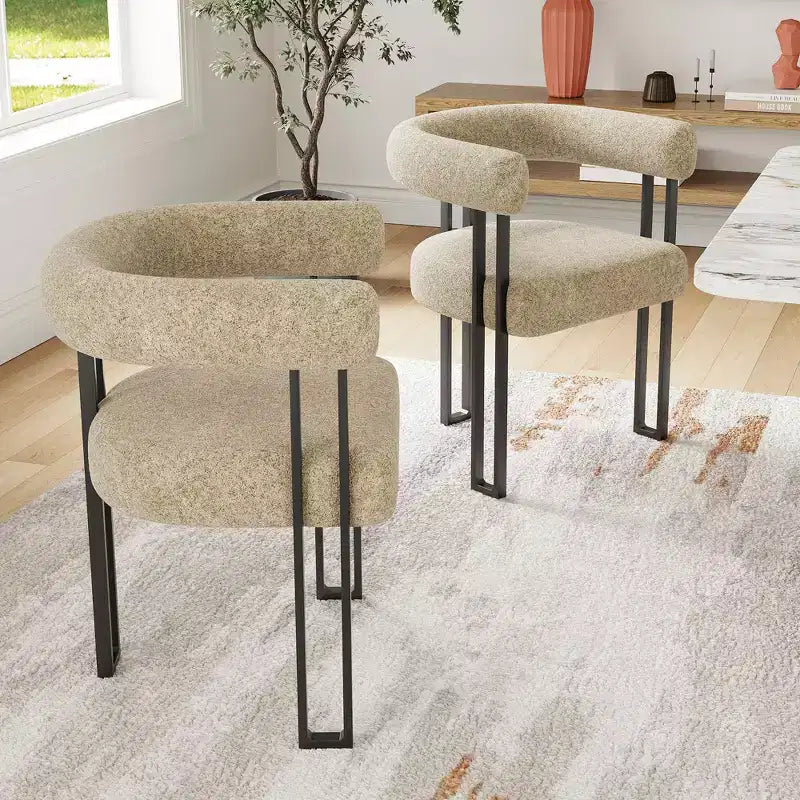 Lot de 2 chaises de salle à manger rondes modernes TUYOHW, chaises de salle à manger rembourrées avec siège coussiné et cadre en métal robuste