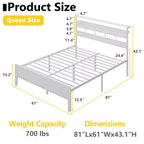 Cadre de lit plateforme Queen blanc avec tête de lit de rangement, lumières LED, station de recharge, support de lattes métalliques robustes, pas besoin de sommier, chambre à coucher moderne