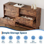 Commode 6 tiroirs COZONY 47 po de large, buffet horizontal autonome pour salon, chambre et entrée