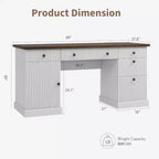 Bureau de télétravail de 60 po, bureau de direction cannelé avec tiroirs-classeurs, bureau d'ordinateur en bois avec station de recharge pour salle d'étude
