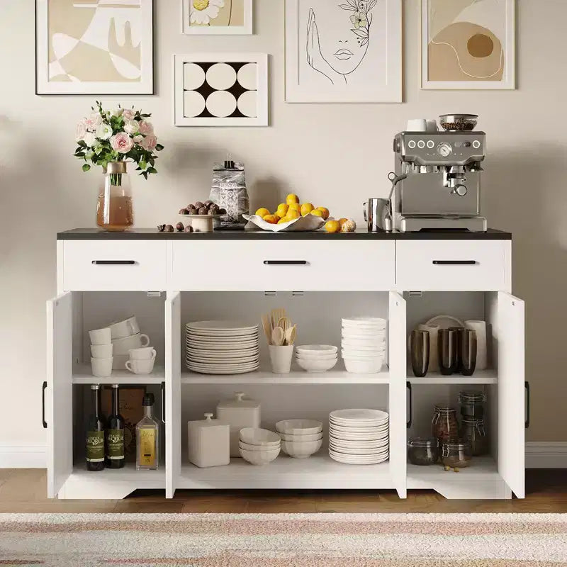 COZONY Buffet - Meuble Bas avec 4 Portes, 3 Tiroirs, Étagère Réglable, Armoire de Rangement de Cuisine pour Salle à Manger, Salon, Bar à Café