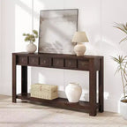 Console d'entrée de 150 cm, table de canapé étroite et longue à 2 niveaux avec 2 tiroirs, table en bois à placer derrière le canapé, table de hall d'entrée pour le salon