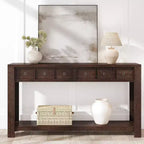 Console d'entrée de 150 cm, table de canapé étroite et longue à 2 niveaux avec 2 tiroirs, table en bois à placer derrière le canapé, table de hall d'entrée pour le salon