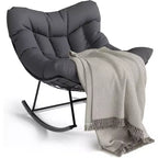 Fauteuil à bascule Papasan d'extérieur, fauteuil à bascule surdimensionné avec cadre métallique robuste, fauteuil à bascule en rotin en forme d'œuf pour balcon, jardin, porche, chambre à coucher