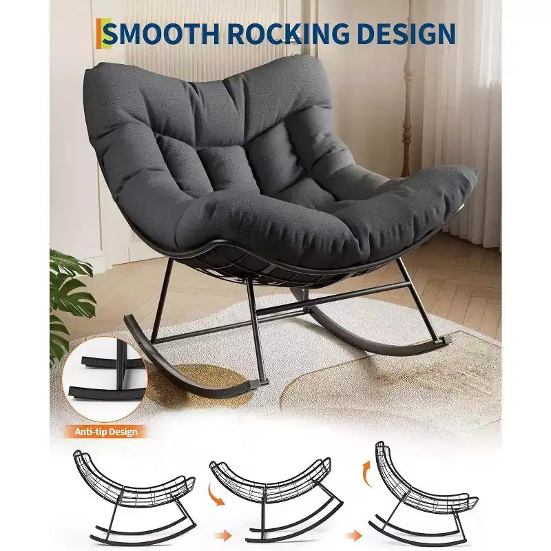 Fauteuil à bascule Papasan d'extérieur, fauteuil à bascule surdimensionné avec cadre métallique robuste, fauteuil à bascule en rotin en forme d'œuf pour balcon, jardin, porche, chambre à coucher