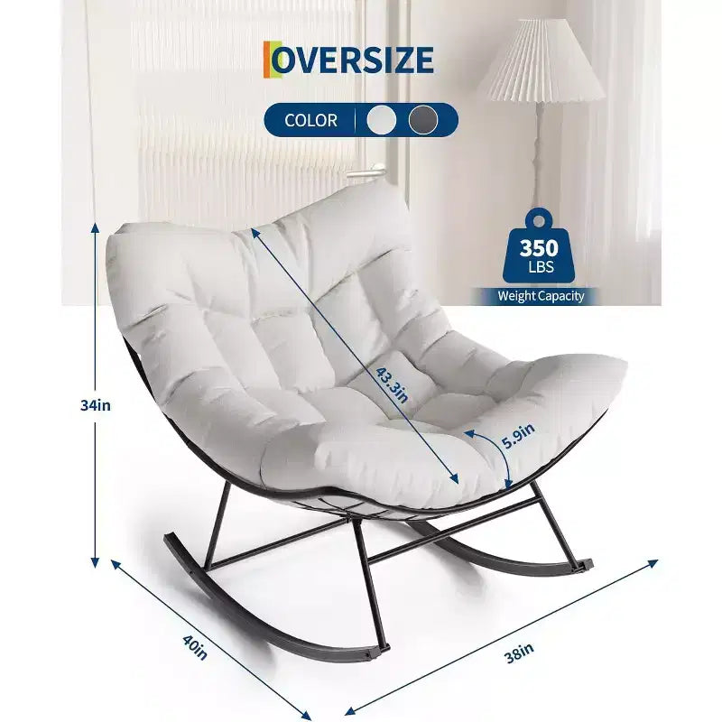 Fauteuil à bascule Papasan d'extérieur, fauteuil à bascule surdimensionné avec cadre métallique robuste, fauteuil à bascule en rotin en forme d'œuf pour balcon, jardin, porche, chambre à coucher