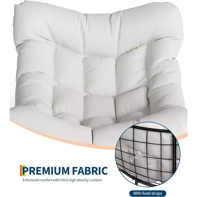 Fauteuil à bascule Papasan d'extérieur, fauteuil à bascule surdimensionné avec cadre métallique robuste, fauteuil à bascule en rotin en forme d'œuf pour balcon, jardin, porche, chambre à coucher