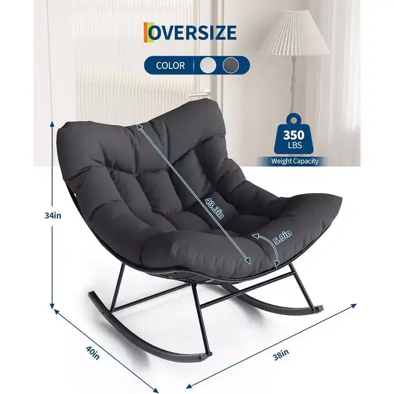 Fauteuil à bascule Papasan d'extérieur, fauteuil à bascule surdimensionné avec cadre métallique robuste, fauteuil à bascule en rotin en forme d'œuf pour balcon, jardin, porche, chambre à coucher