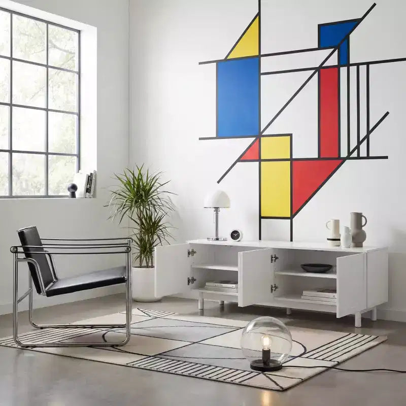 JVNOXK Meuble TV voûté élégant et stylé, adapté aux téléviseurs jusqu'à 78 pouces. Dispose d'un design minimaliste de pieds en bois massif blanc.