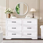 Commode 6 tiroirs pour chambre à coucher, armoire de rangement en bois de 47 po avec poignées en métal, commode moderne pour salon, couloir, placard