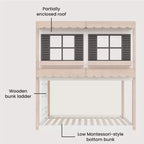 Lit superposé cabane Child Craft pour enfants, lit superposé Montessori bas en bois, échelle d'accès facile à la couchette supérieure