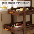 Chariot de rangement en bois massif Lantine, chariot de cuisine mobile mince à roulettes à 4 niveaux pour petits espaces, salon, salle à manger, buanderie, noyer