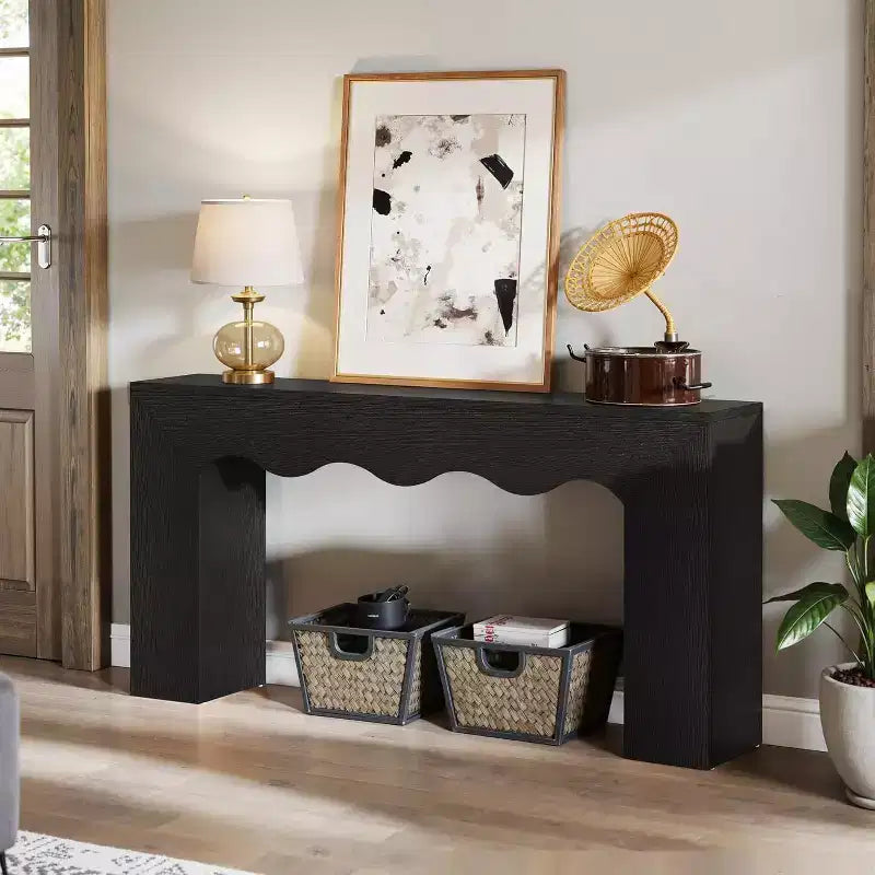Lantine - Console de ferme de 160 cm, table de canapé en bois avec rangement, meuble d'entrée étroit et long pour couloir et salon