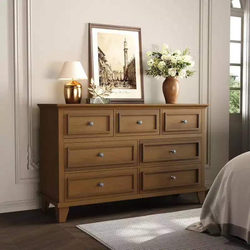 Commode COZONY à 7 tiroirs, Grande commode en bois avec poignées en métal, Meuble de rangement/Meuble TV pour chambre à coucher, salon, entrée