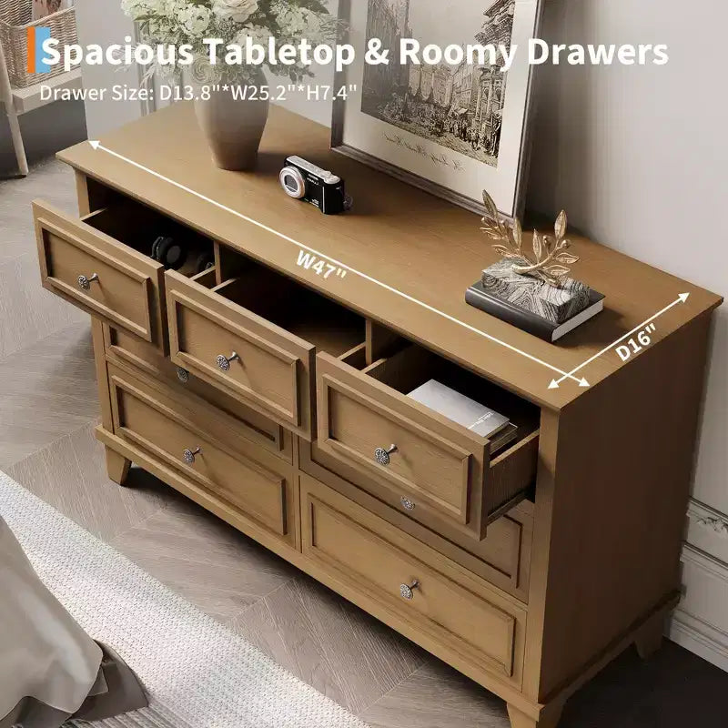 Commode COZONY à 7 tiroirs, Grande commode en bois avec poignées en métal, Meuble de rangement/Meuble TV pour chambre à coucher, salon, entrée