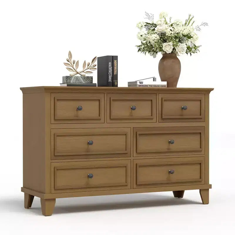 Commode COZONY à 7 tiroirs, Grande commode en bois avec poignées en métal, Meuble de rangement/Meuble TV pour chambre à coucher, salon, entrée