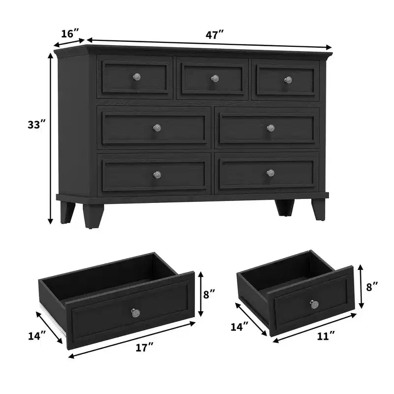 Commode COZONY à 7 tiroirs, Grande commode en bois avec poignées en métal, Meuble de rangement/Meuble TV pour chambre à coucher, salon, entrée