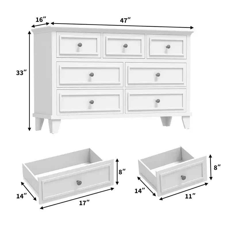 Commode COZONY à 7 tiroirs, Grande commode en bois avec poignées en métal, Meuble de rangement/Meuble TV pour chambre à coucher, salon, entrée