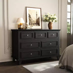 Commode COZONY à 7 tiroirs, Grande commode en bois avec poignées en métal, Meuble de rangement/Meuble TV pour chambre à coucher, salon, entrée