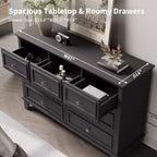 Commode COZONY à 7 tiroirs, Grande commode en bois avec poignées en métal, Meuble de rangement/Meuble TV pour chambre à coucher, salon, entrée