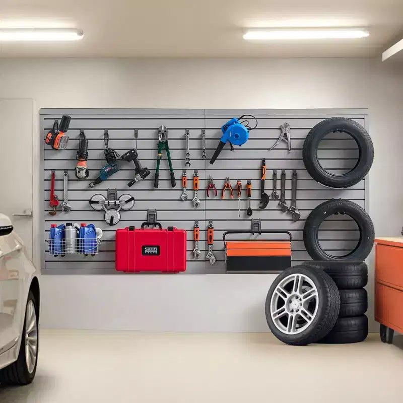 Panneaux muraux à lattes VEVOR, 2,4 x 1,2 m, lambris mural PVC pour garage avec conception modulaire, panneaux muraux à lattes gris faciles à installer et ajustables, gris