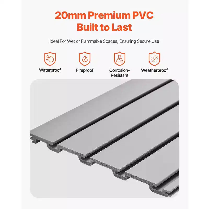 Panneaux muraux à lattes VEVOR, 2,4 x 1,2 m, lambris mural PVC pour garage avec conception modulaire, panneaux muraux à lattes gris faciles à installer et ajustables, gris