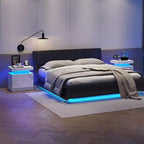 Table de chevet moderne avec 2 tiroirs et lumière LED, table d'appoint de chambre à coucher et de salon