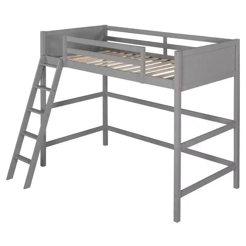 Lit mezzanine moderne en bois Luxystar, taille double, avec échelle inclinée