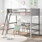 Lit mezzanine moderne en bois Luxystar, taille double, avec échelle inclinée