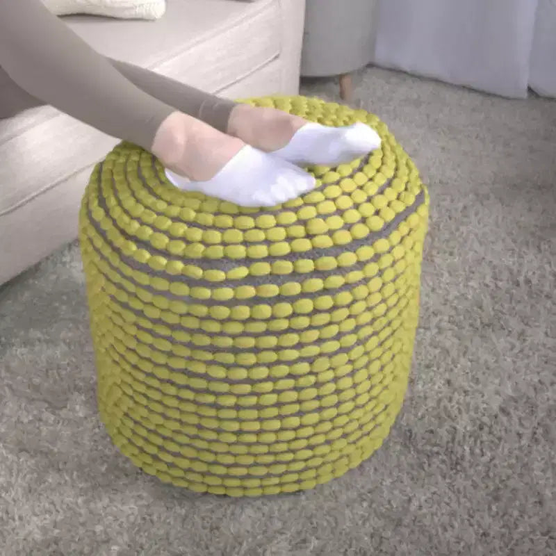 TUYOHW Pouf cylindrique fait à la main avec repose-pieds rembourré en tissu imperméable avec capitonnage, petit pouf pour salon, chambre à coucher