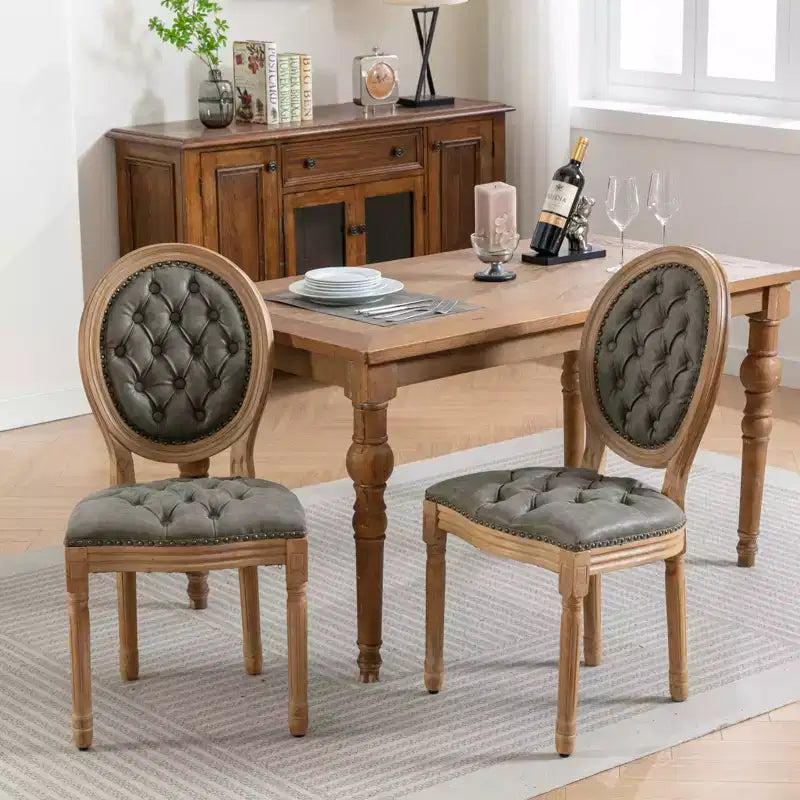 Lot de 2 chaises de salle à manger modernes, chaises de salle à manger de cuisine du milieu du siècle avec dossier, cadre et pieds en bois, décoration à rivets