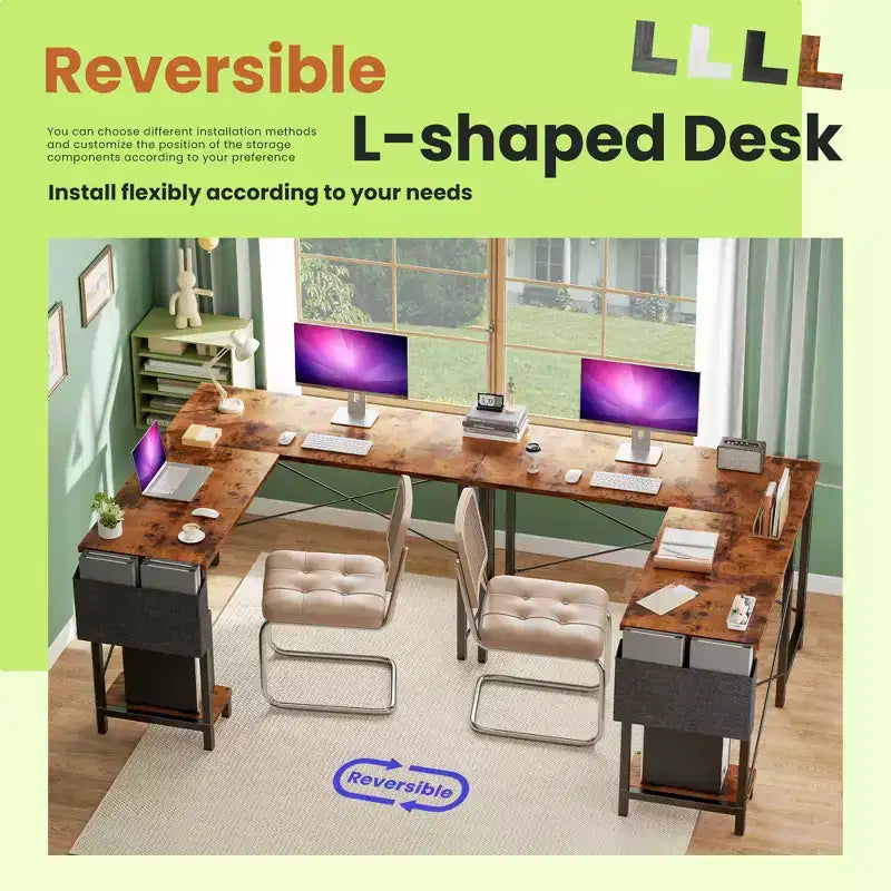MAYEERTY Bureau d'angle en forme de L de 49 pouces, pour jeux, avec support d'unité centrale et sac latéral pour la maison, le bureau et le dortoir
