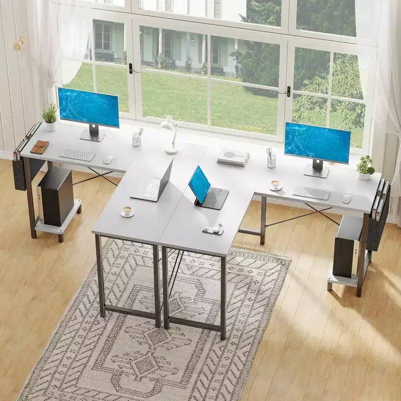 MAYEERTY Bureau d'angle en forme de L de 49 pouces, pour jeux, avec support d'unité centrale et sac latéral pour la maison, le bureau et le dortoir