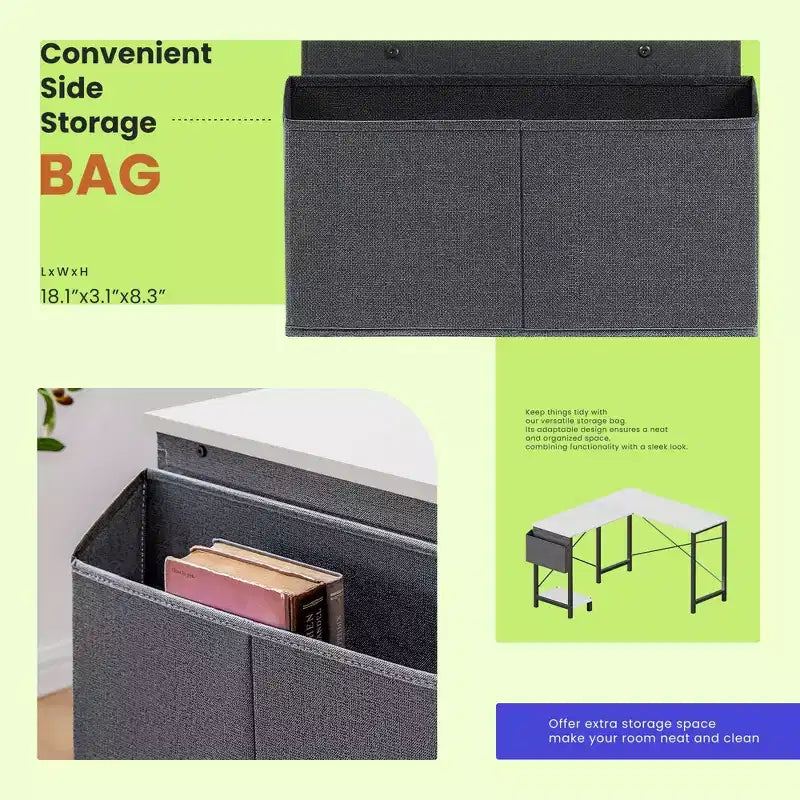MAYEERTY Bureau d'angle en forme de L de 49 pouces, pour jeux, avec support d'unité centrale et sac latéral pour la maison, le bureau et le dortoir