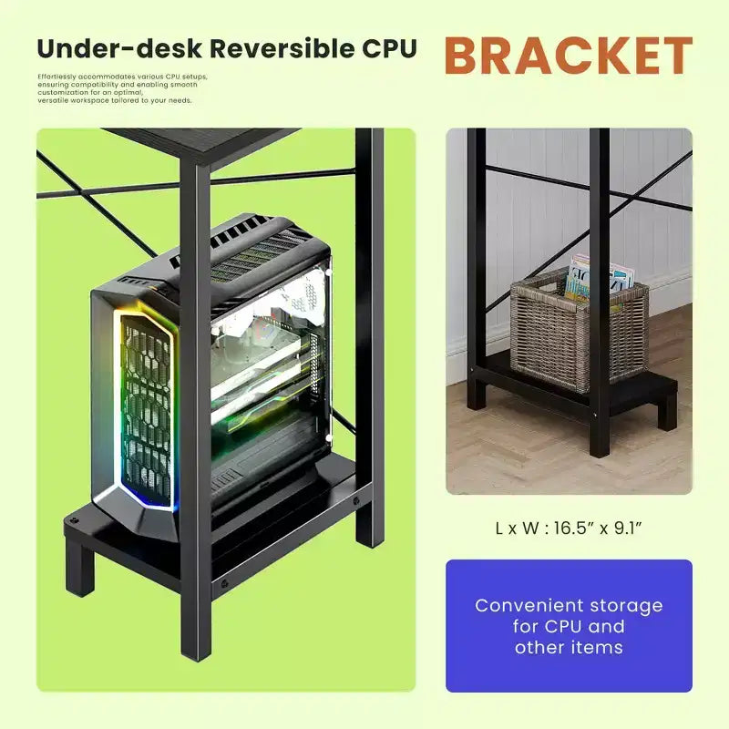 MAYEERTY Bureau d'angle en forme de L de 49 pouces, pour jeux, avec support d'unité centrale et sac latéral pour la maison, le bureau et le dortoir