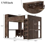 Lit mezzanine Queen Size avec armoire et bureau, lit mezzanine Queen en bois massif avec étagères de rangement et station de charge USB