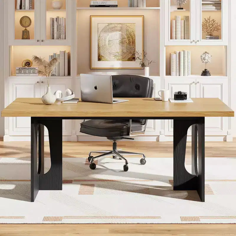 Table à manger, bureau d'ordinateur, bureau moderne, poste de travail en bois, plateau épaissi et base robuste, convient aux cuisines, bureaux et maisons