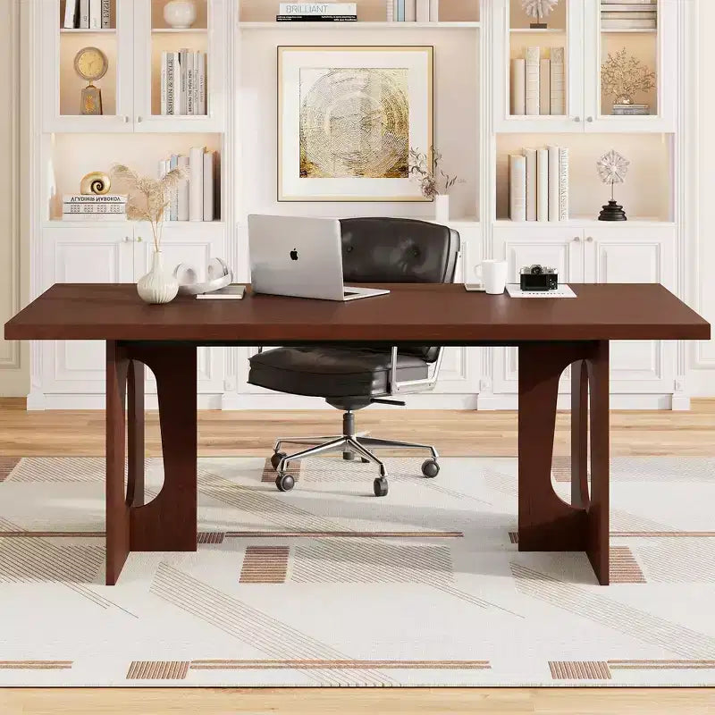 Table à manger, bureau d'ordinateur, bureau moderne, poste de travail en bois, plateau épaissi et base robuste, convient aux cuisines, bureaux et maisons