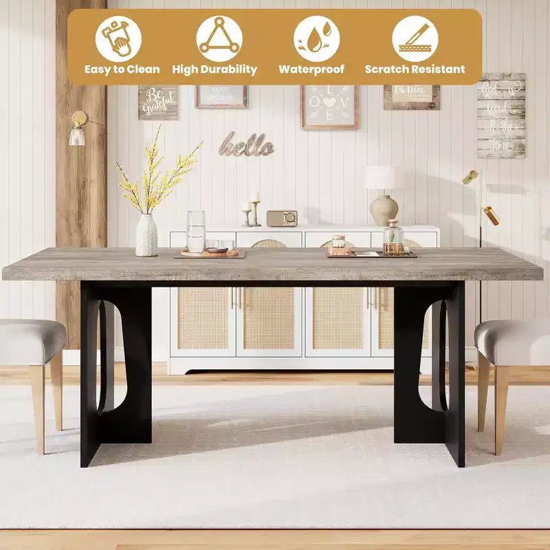 Table à manger, bureau d'ordinateur, bureau moderne, poste de travail en bois, plateau épaissi et base robuste, convient aux cuisines, bureaux et maisons