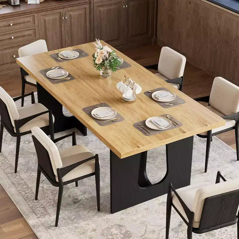 Table à manger, bureau d'ordinateur, bureau moderne, poste de travail en bois, plateau épaissi et base robuste, convient aux cuisines, bureaux et maisons