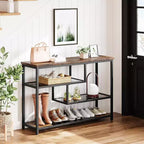 Table d'appoint rustique à 4 niveaux avec étagère en verre gris, console étroite pour couloir, chambre, salon ou entrée