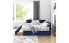 Lit de repos rembourré en velours TUYOHW Mid-Century avec 2 tiroirs, cadre de lit de rangement en bois d'eucalyptus, taille double, pour chambre et salon