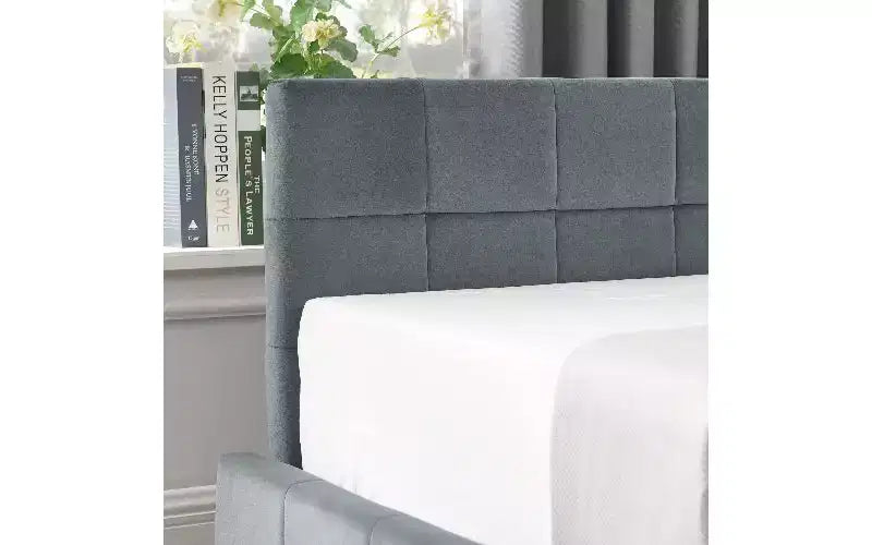 Lit de repos rembourré en velours TUYOHW Mid-Century avec 2 tiroirs, cadre de lit de rangement en bois d'eucalyptus, taille double, pour chambre et salon