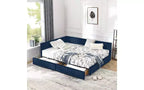 Lit de repos rembourré en velours TUYOHW Mid-Century avec 2 tiroirs, cadre de lit de rangement en bois d'eucalyptus, taille double, pour chambre et salon