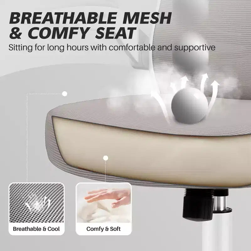 Chaise de Bureau Ergonomique KERDOM, Soutien Lombaire Réglable, Tissu en Maille Respirant, Durable et Fiable