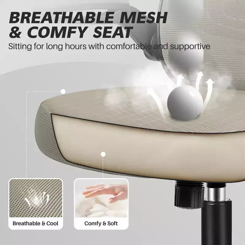 Chaise de Bureau Ergonomique KERDOM, Soutien Lombaire Réglable, Tissu en Maille Respirant, Durable et Fiable