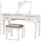 Coiffeuse Okak avec tabouret rembourré, coiffeuse pour filles avec miroir relevable et 2 tiroirs, table de maquillage pour salon, chambre à coucher, blanc