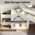 Coiffeuse de maquillage moderne Okak avec miroir pliant et tabouret, coiffeuse d'angle avec grand rangement, petite coiffeuse pour salon, dressing, blanc