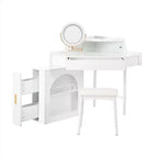 Coiffeuse de maquillage moderne Okak avec miroir pliant et tabouret, coiffeuse d'angle avec grand rangement, petite coiffeuse pour salon, dressing, blanc