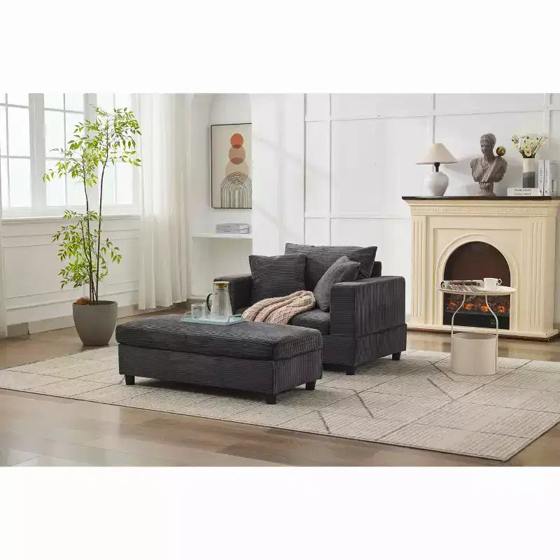 MAYEERTY Chaise Longue avec Ottoman de Rangement Amovible, Canapé-Lit Rembourré avec Oreillers Fauteuil Profond pour Salon Chambre